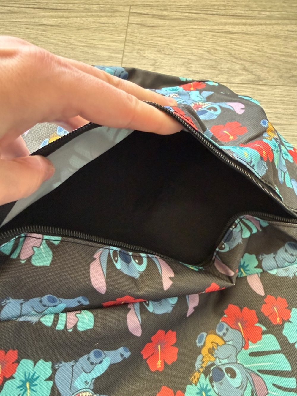 Disney Black Backpack with Blue Stitch and Red Floral Accents - Picture 5 of 7